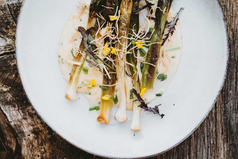 Vue de dessus assiette avec asperges